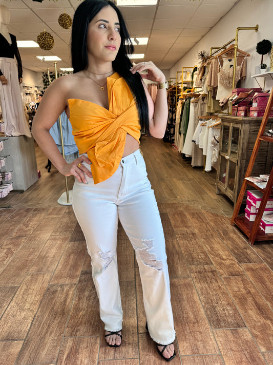 High Waisted White Jeans